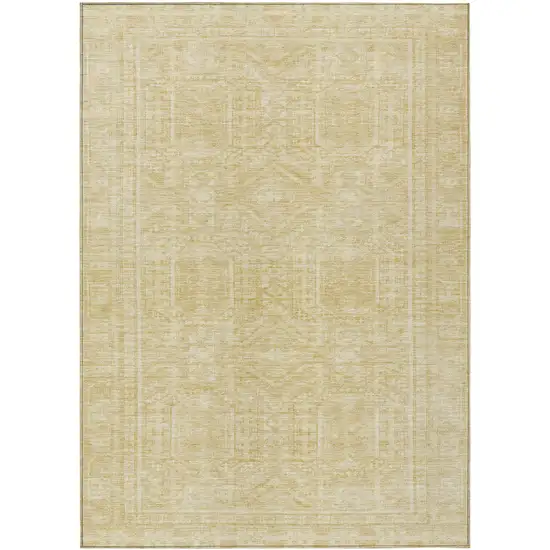 Wheat And Beige Geometric Washable Indoor Outdoor Area Rug Photo 1