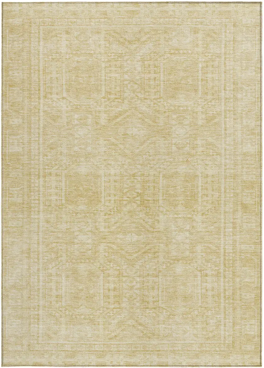 Wheat And Beige Geometric Washable Indoor Outdoor Area Rug Photo 3
