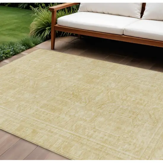 Wheat And Beige Geometric Washable Indoor Outdoor Area Rug Photo 2
