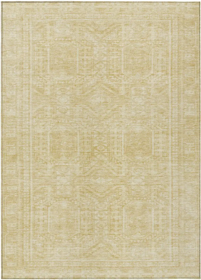 Wheat And Beige Geometric Washable Indoor Outdoor Area Rug Photo 1