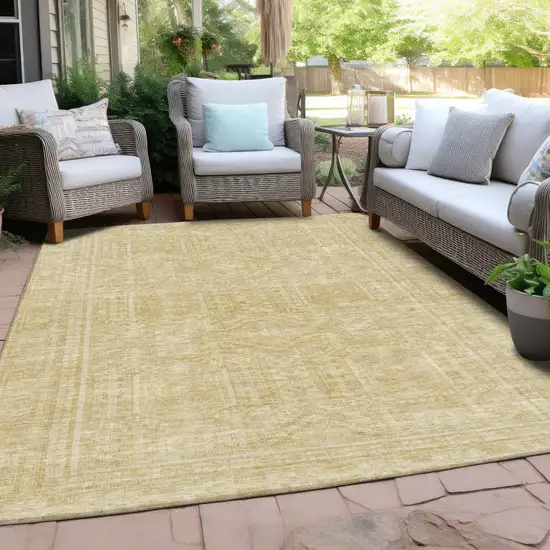 Wheat And Beige Geometric Washable Indoor Outdoor Area Rug Photo 6