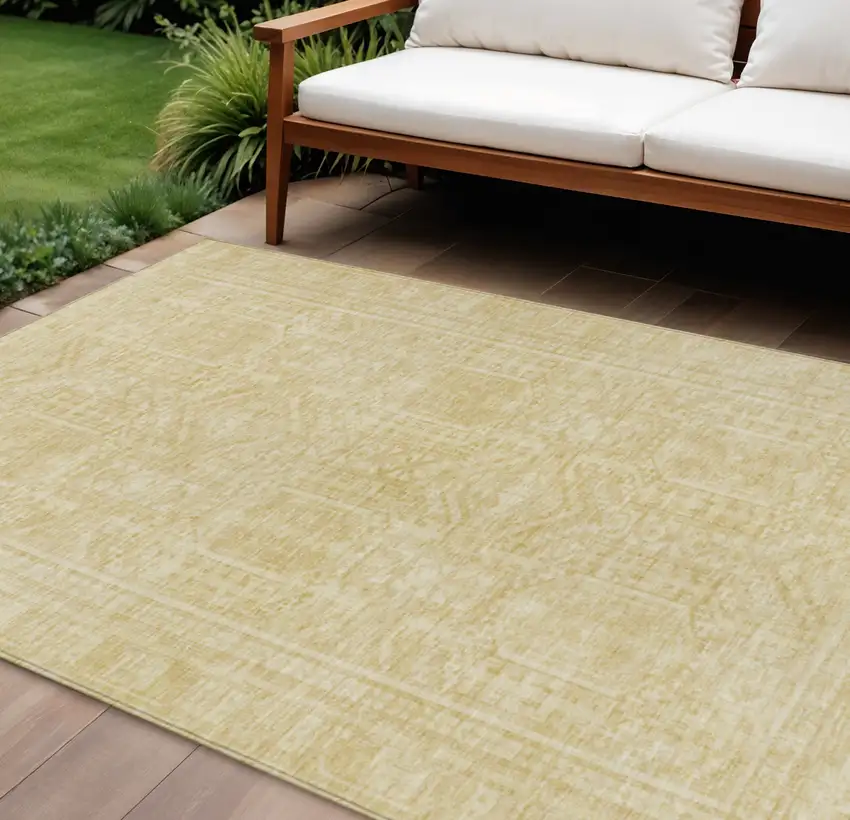 Wheat And Beige Geometric Washable Indoor Outdoor Area Rug Photo 2
