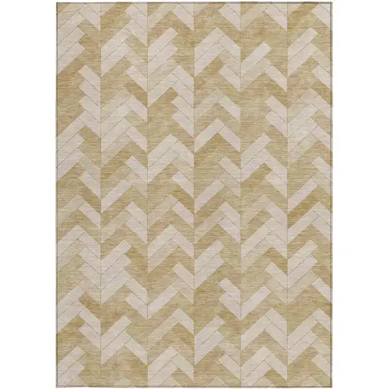 Wheat And Beige Geometric Washable Indoor Outdoor Area Rug Photo 4