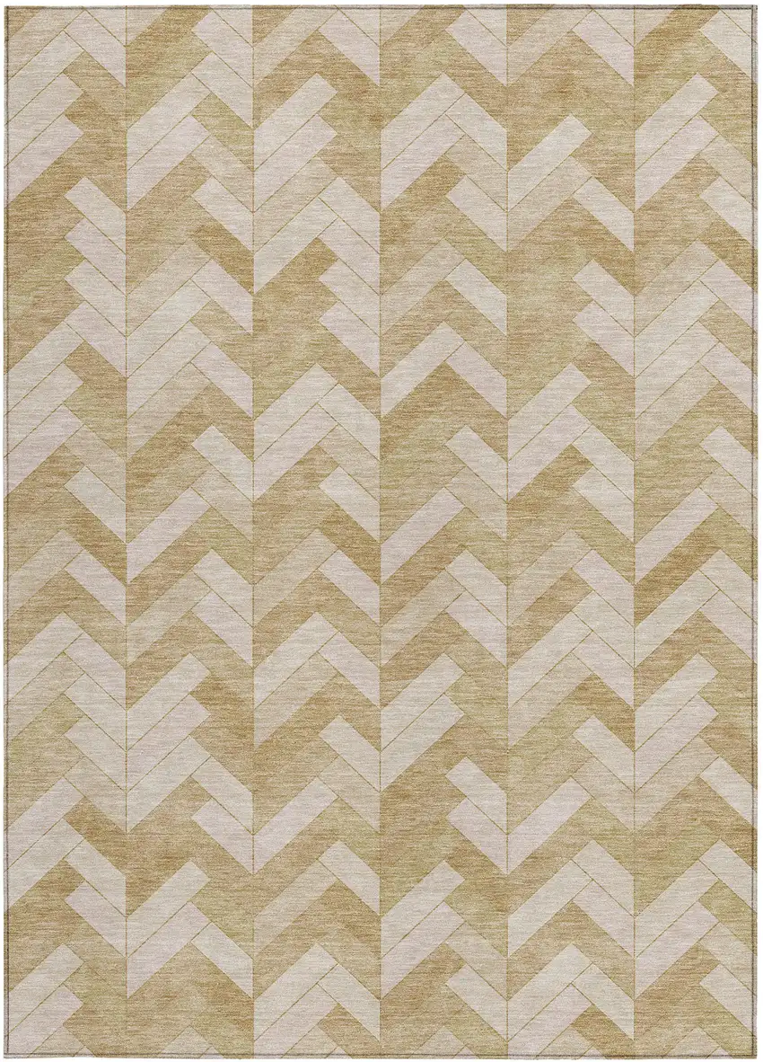 Wheat And Beige Geometric Washable Indoor Outdoor Area Rug Photo 4