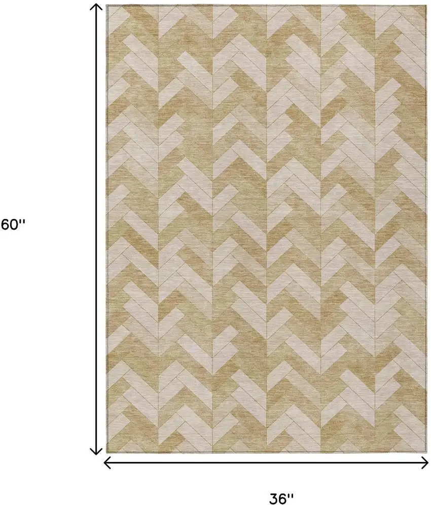 Wheat And Beige Geometric Washable Indoor Outdoor Area Rug Photo 3