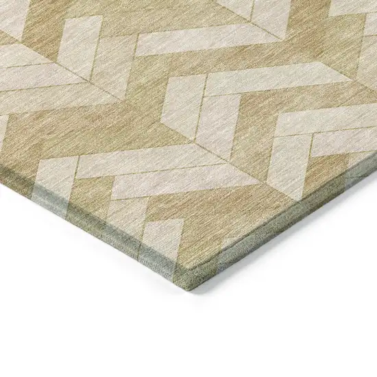 Wheat And Beige Geometric Washable Indoor Outdoor Area Rug Photo 5