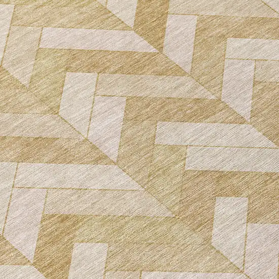 Wheat And Beige Geometric Washable Indoor Outdoor Area Rug Photo 7
