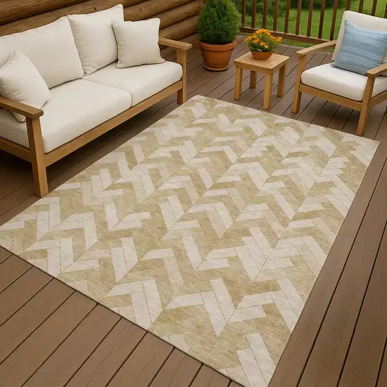 Wheat And Beige Geometric Washable Indoor Outdoor Area Rug Photo 9
