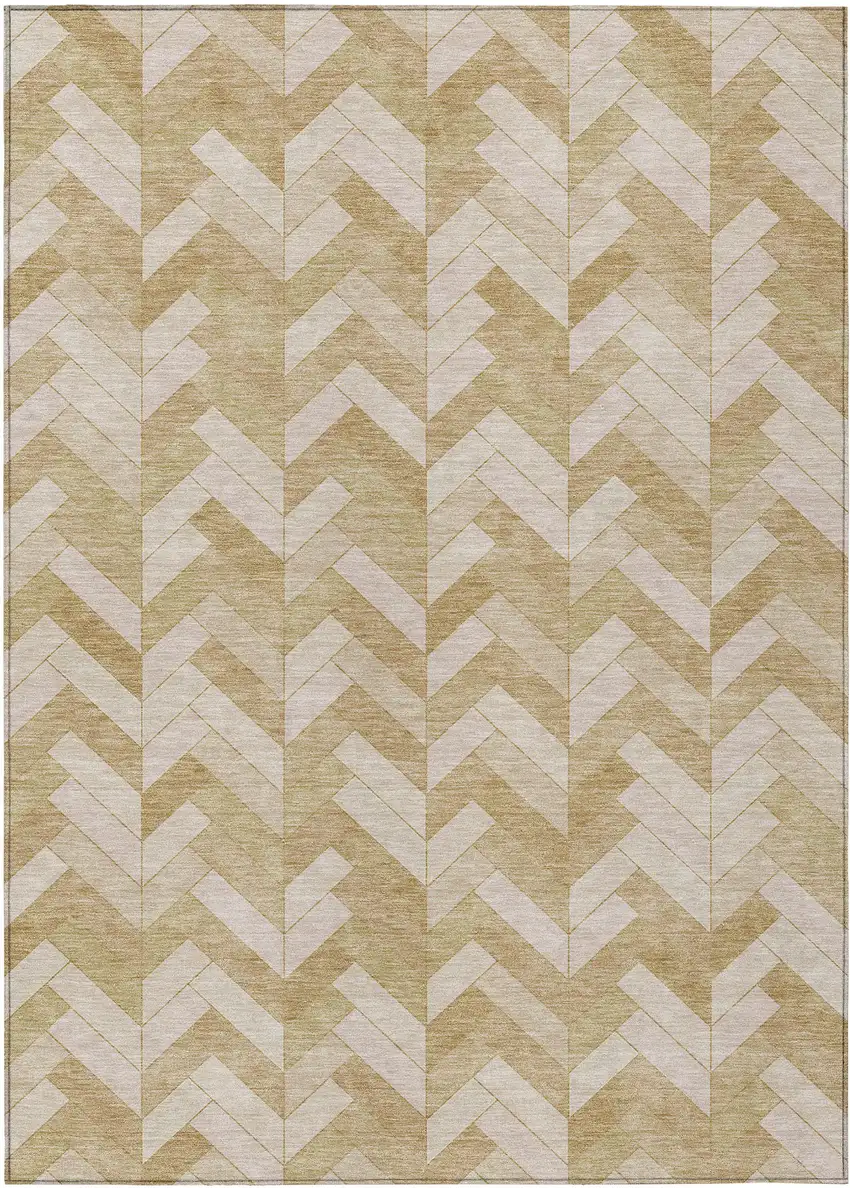Wheat And Beige Geometric Washable Indoor Outdoor Area Rug Photo 2