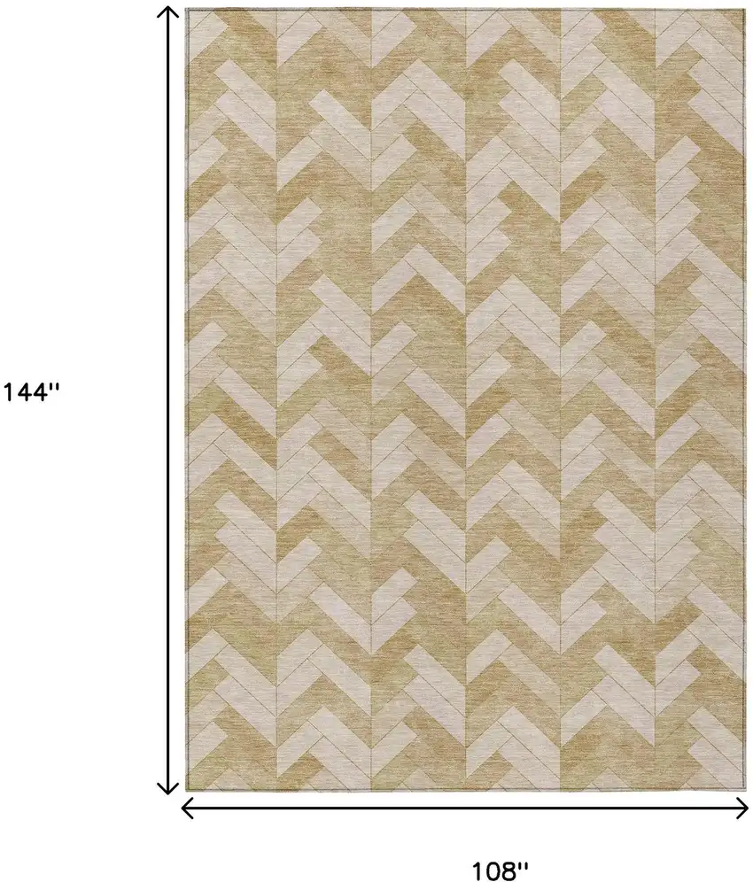 Wheat And Beige Geometric Washable Indoor Outdoor Area Rug Photo 3