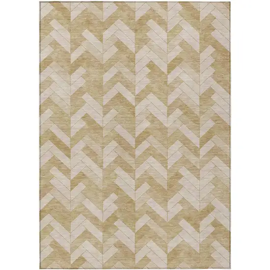 Wheat And Beige Geometric Washable Indoor Outdoor Area Rug Photo 2