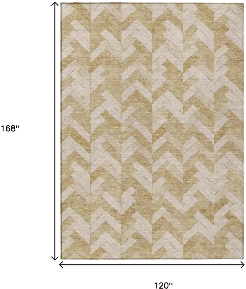 Wheat And Beige Geometric Washable Indoor Outdoor Area Rug Photo 3