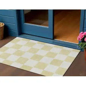 Photo of Wheat And Beige Geometric Washable Indoor Outdoor Area Rug