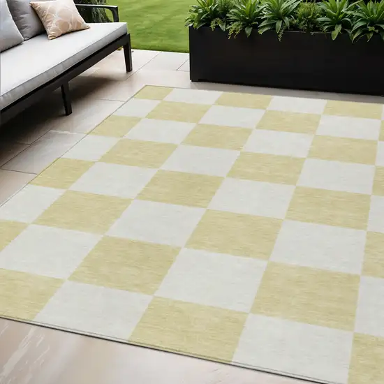 Wheat And Beige Geometric Washable Indoor Outdoor Area Rug Photo 1