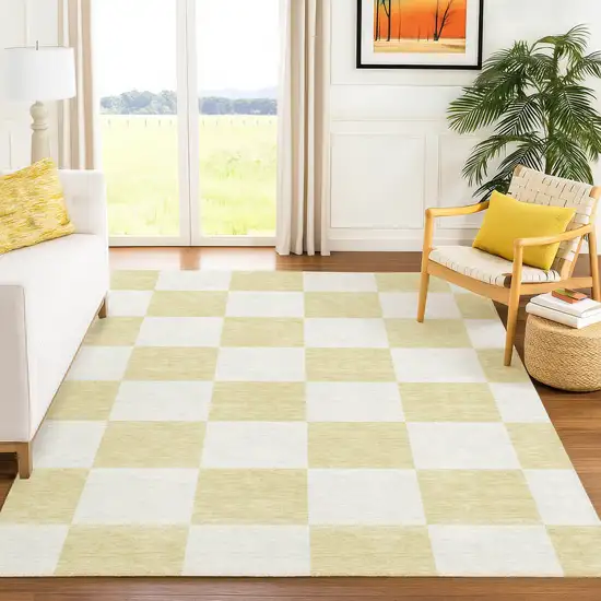 Wheat And Beige Geometric Washable Indoor Outdoor Area Rug Photo 9