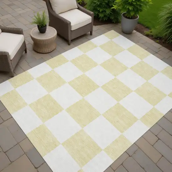 Wheat And Beige Geometric Washable Indoor Outdoor Area Rug Photo 6