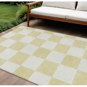 Photo of Wheat And Beige Geometric Washable Indoor Outdoor Area Rug