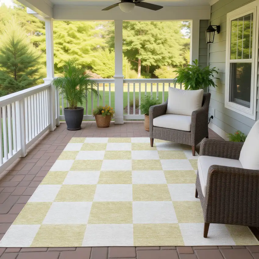 Wheat And Beige Geometric Washable Indoor Outdoor Area Rug Photo 9