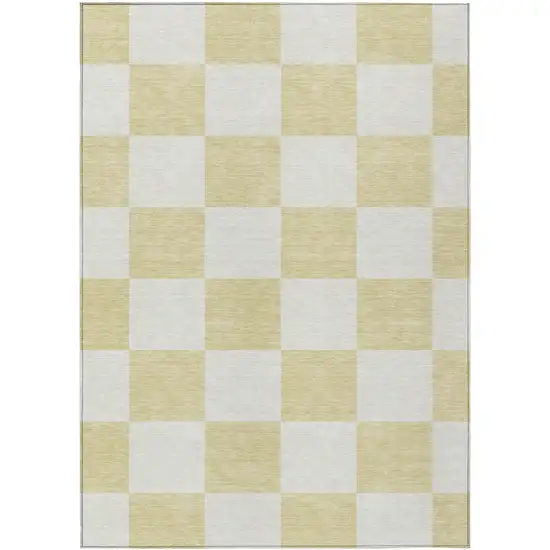 Wheat And Beige Geometric Washable Indoor Outdoor Area Rug Photo 2