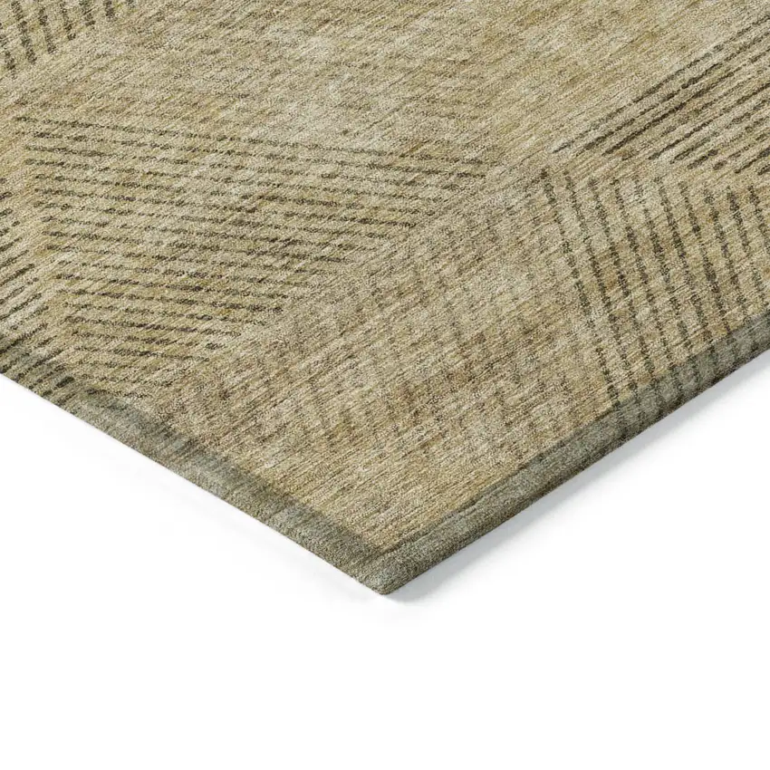 Wheat And Beige Geometric Washable Indoor Outdoor Area Rug Photo 5