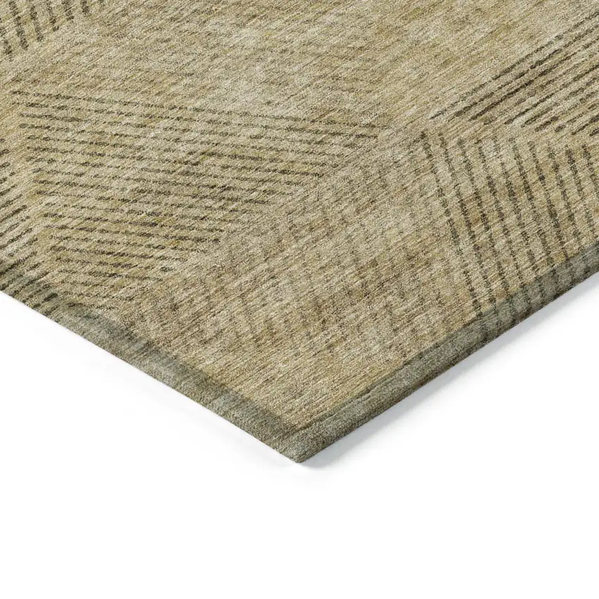 Wheat And Beige Geometric Washable Indoor Outdoor Area Rug Photo 5
