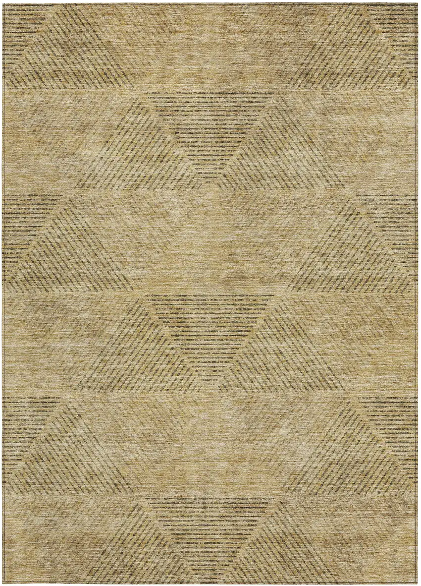 Wheat And Beige Geometric Washable Indoor Outdoor Area Rug Photo 7