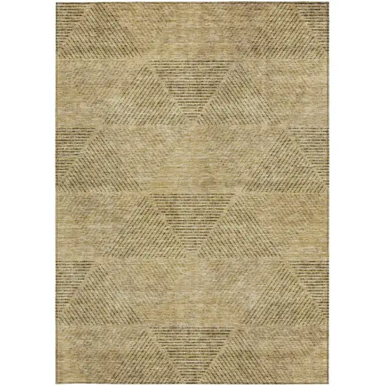 Wheat And Beige Geometric Washable Indoor Outdoor Area Rug Photo 7