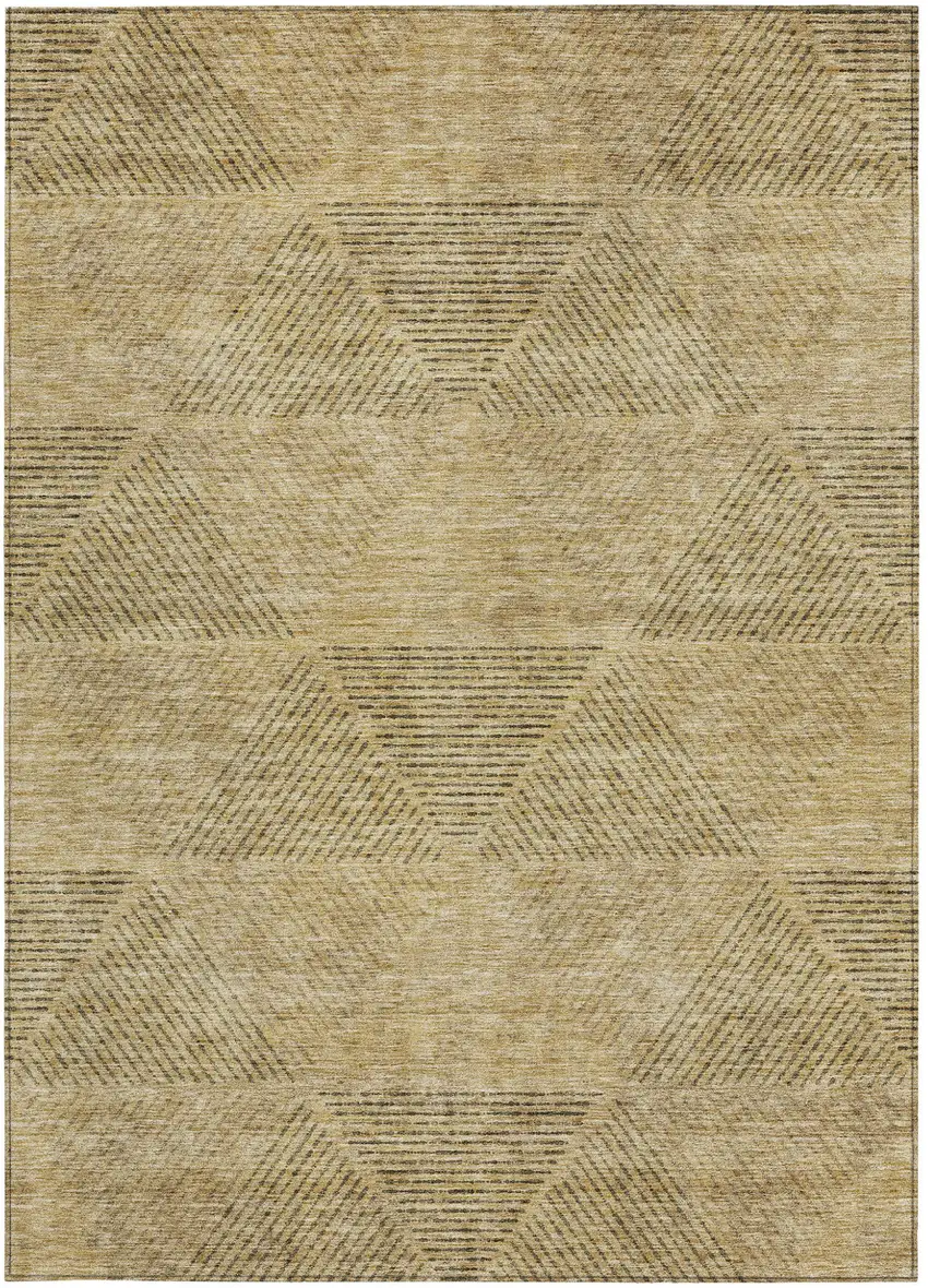 Wheat And Beige Geometric Washable Indoor Outdoor Area Rug Photo 7