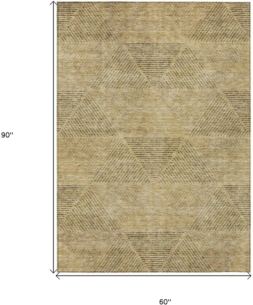 Wheat And Beige Geometric Washable Indoor Outdoor Area Rug Photo 3