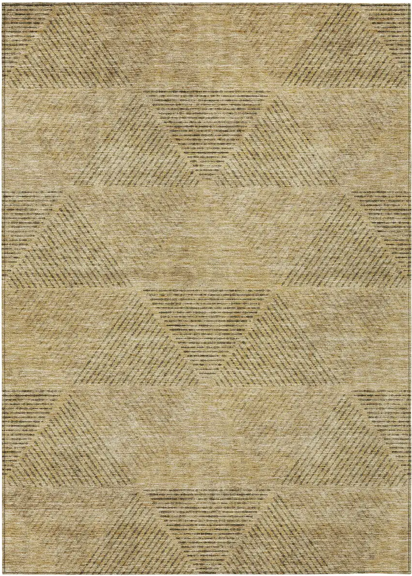 Wheat And Beige Geometric Washable Indoor Outdoor Area Rug Photo 2