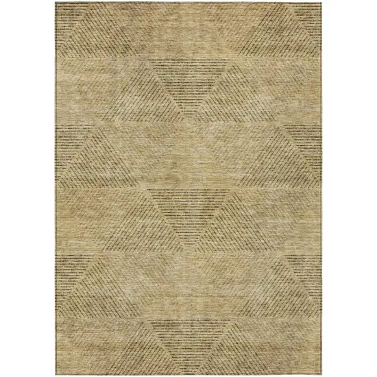 Wheat And Beige Geometric Washable Indoor Outdoor Area Rug Photo 2