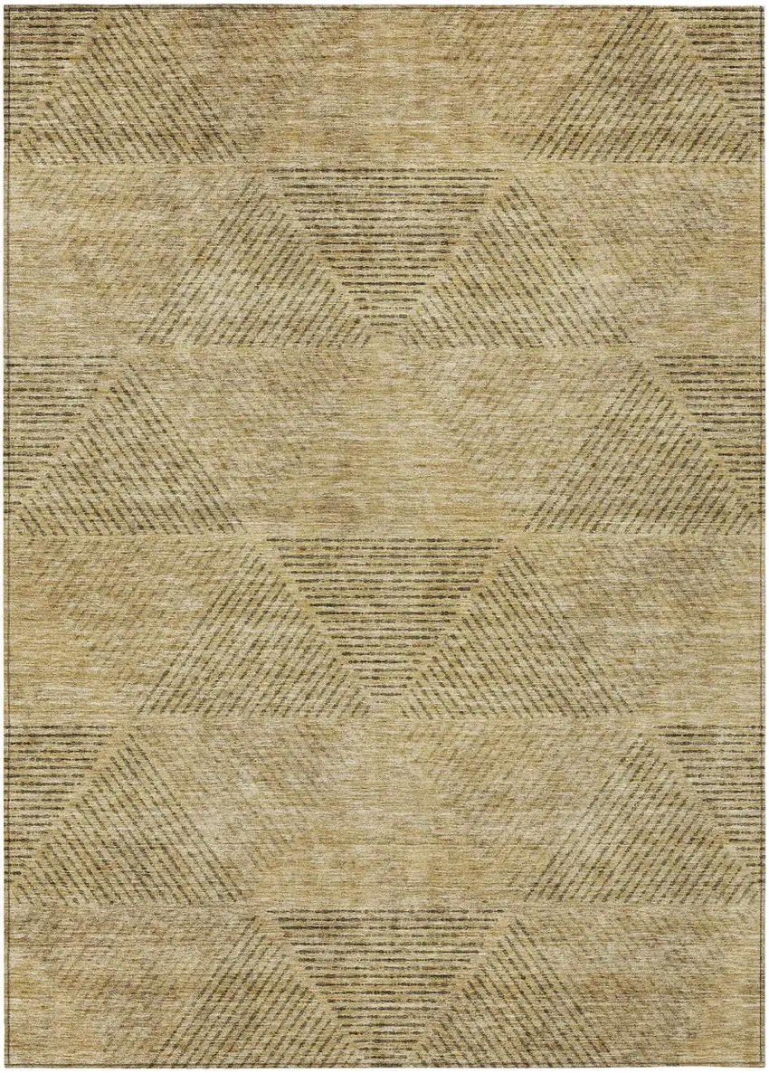 Wheat And Beige Geometric Washable Indoor Outdoor Area Rug Photo 2