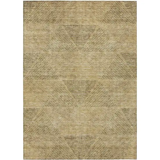 Wheat And Beige Geometric Washable Indoor Outdoor Area Rug Photo 2