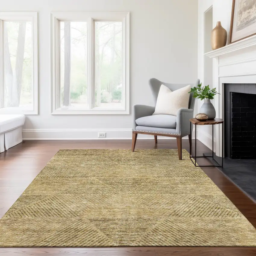 Wheat And Beige Geometric Washable Indoor Outdoor Area Rug Photo 9