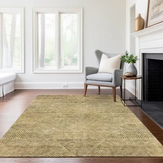 Wheat And Beige Geometric Washable Indoor Outdoor Area Rug Photo 9