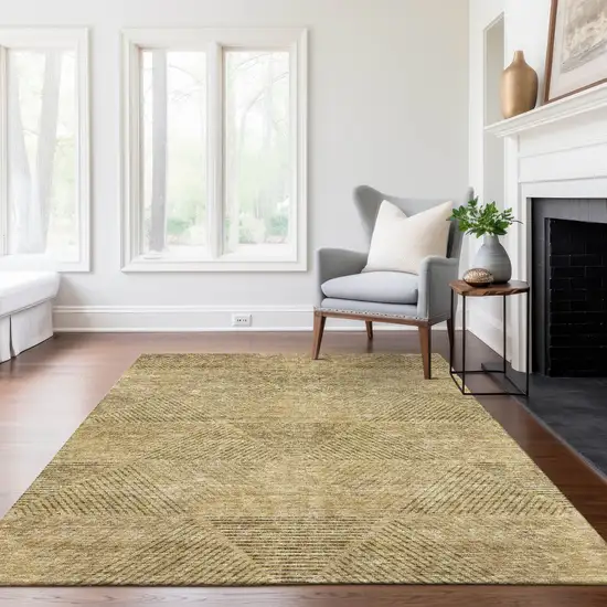 Wheat And Beige Geometric Washable Indoor Outdoor Area Rug Photo 9