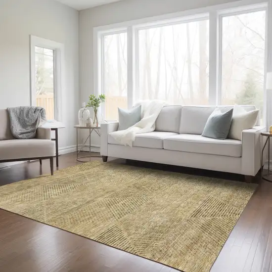 Wheat And Beige Geometric Washable Indoor Outdoor Area Rug Photo 9