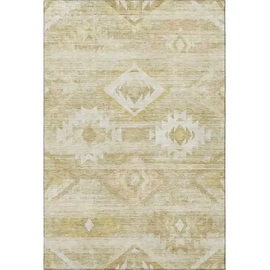 Wheat And Beige Southwestern Washable Area Rug With UV Protection Photo 4