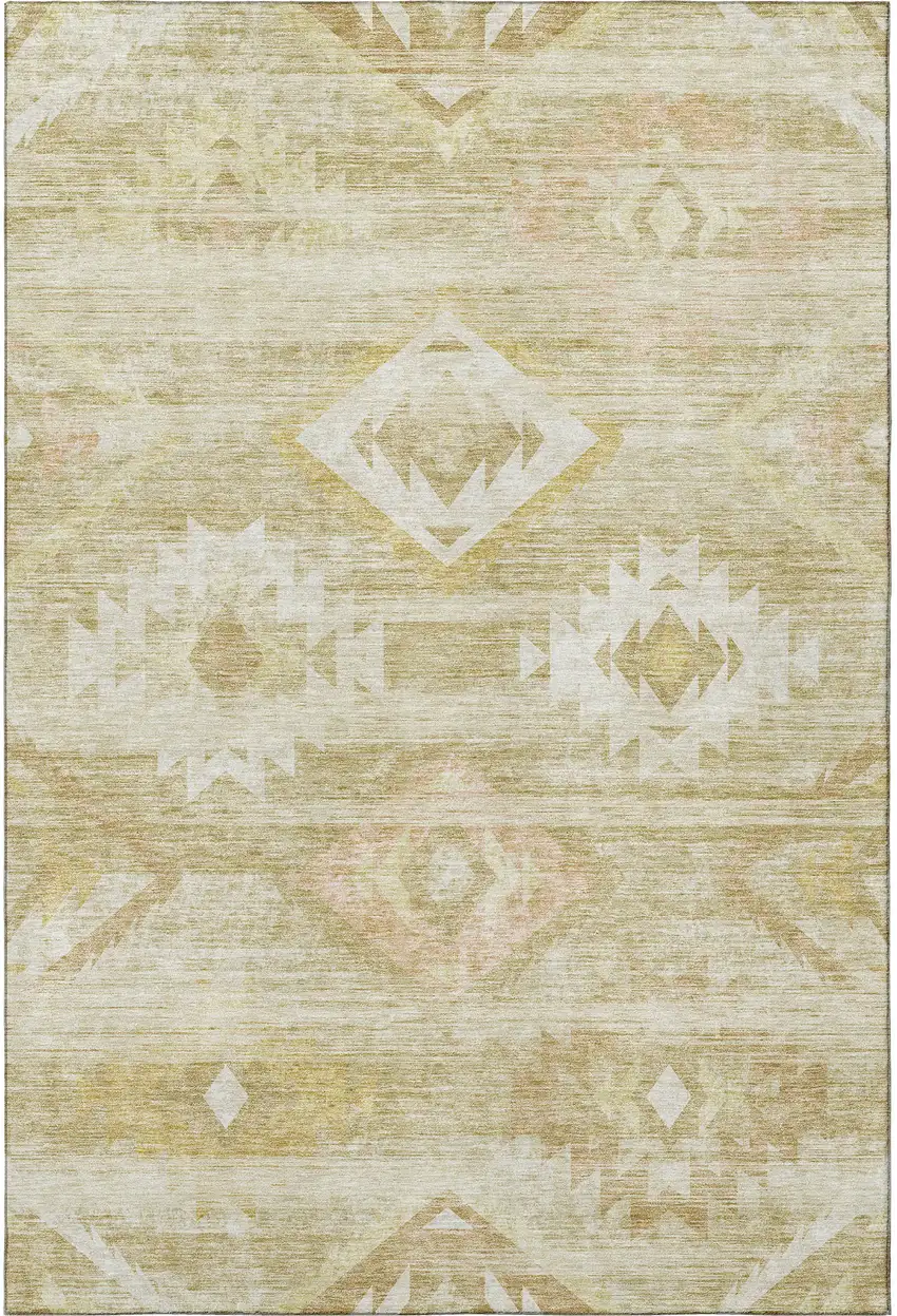 Wheat And Beige Southwestern Washable Area Rug With UV Protection Photo 4