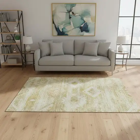 Wheat And Beige Southwestern Washable Area Rug With UV Protection Photo 2