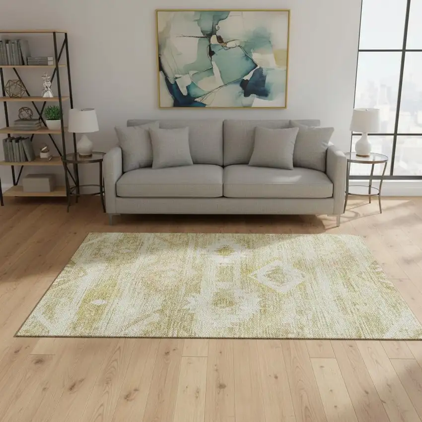 Wheat And Beige Southwestern Washable Area Rug With UV Protection Photo 2