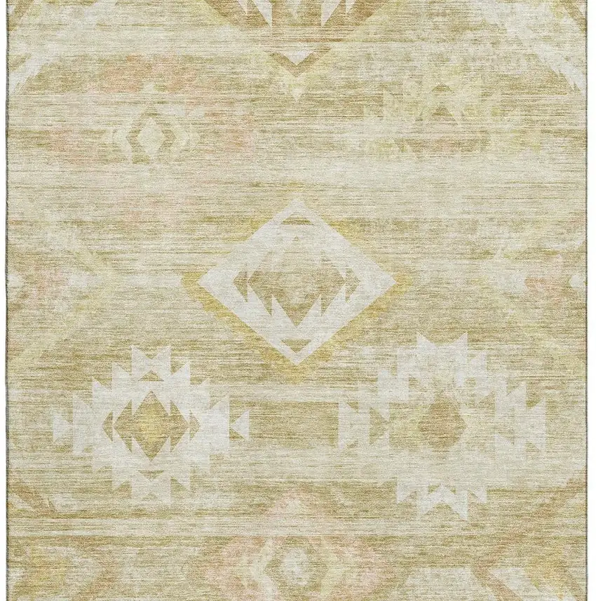 Wheat And Beige Southwestern Washable Area Rug With UV Protection Photo 3