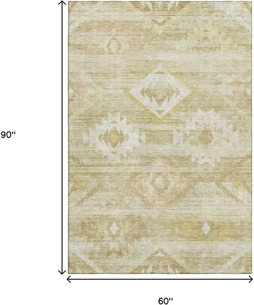 Wheat And Beige Southwestern Washable Area Rug With UV Protection Photo 3