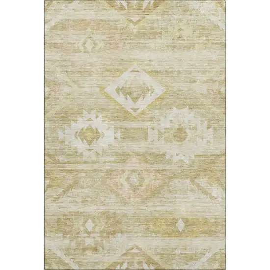 Wheat And Beige Southwestern Washable Area Rug With UV Protection Photo 1
