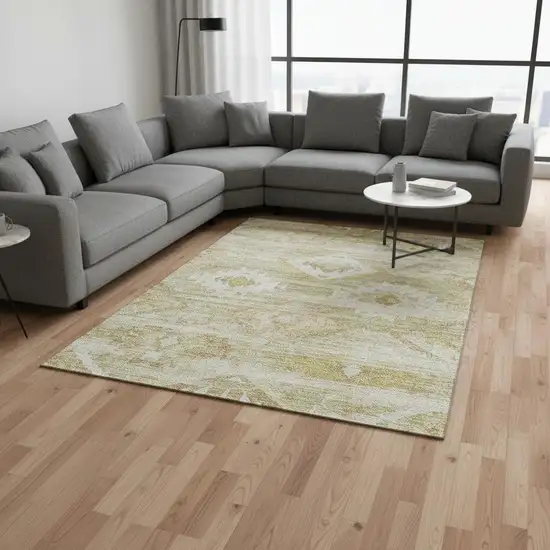 Wheat And Beige Southwestern Washable Area Rug With UV Protection Photo 2