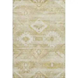 Photo of Wheat And Beige Southwestern Washable Area Rug With UV Protection