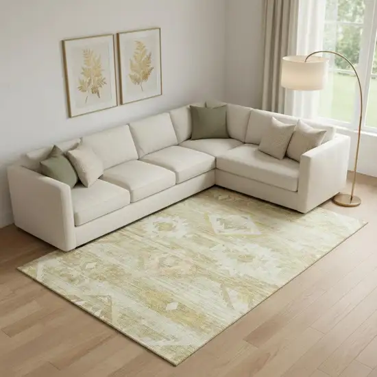 Wheat And Beige Southwestern Washable Area Rug With UV Protection Photo 1