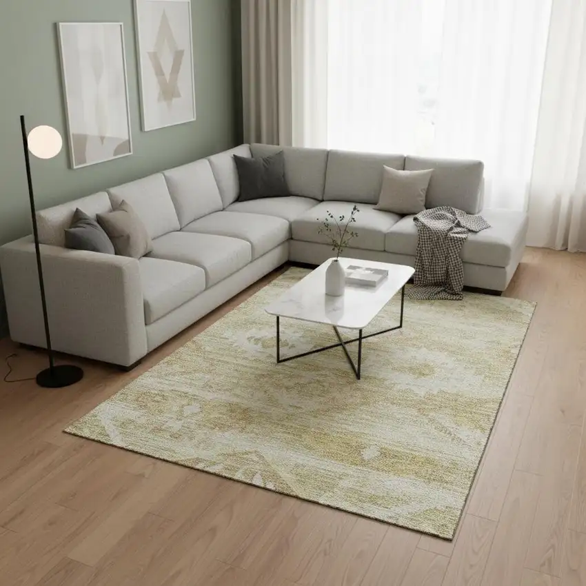 Wheat And Beige Southwestern Washable Area Rug With UV Protection Photo 2