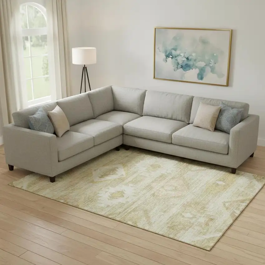 Wheat And Beige Southwestern Washable Area Rug With UV Protection Photo 1