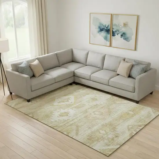 Wheat And Beige Southwestern Washable Area Rug With UV Protection Photo 1